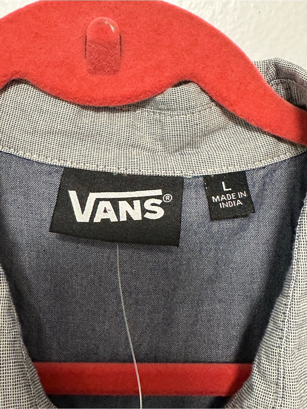 Men’s Van’s Off The Wall Large Button Up Shirt Blue Gray Logo Pocket Cotton NWT - Picture 7 of 11